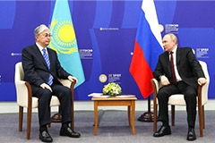 Kassym-Jomart Tokayev, president of Kazakhstan, meets with Russian President Vladimir Putin