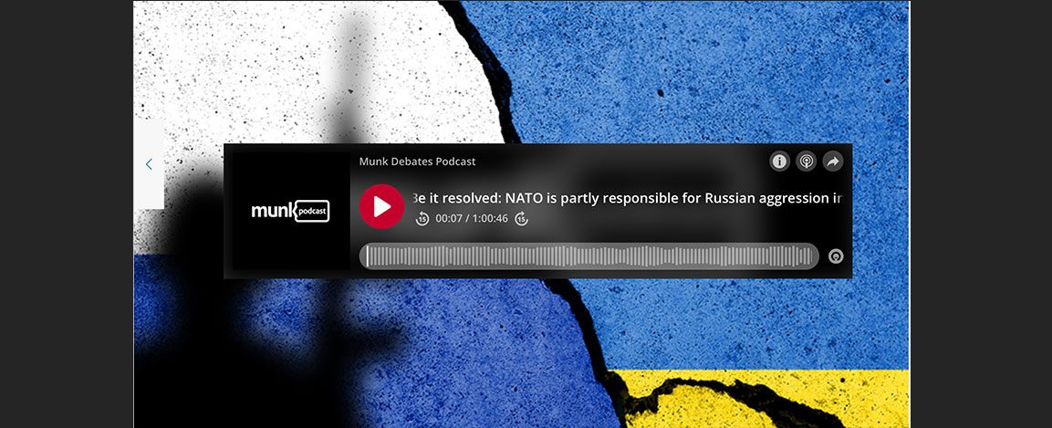 Podcast image with Ukraine flag background
