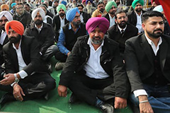 Indian advocates from Punjab state attend a sit-in protest near New Delhi on Wednesday.