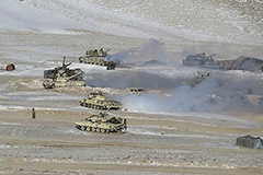 People Liberation Army soldiers and tanks are shown during military disengagement at the India-China border in Ladakh. (Indian army/AFP/Getty Images)