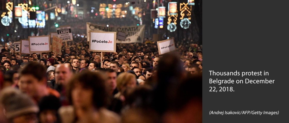 Thousands protest in Belgrade on December 22, 2018. (Andrej Isakovic/AFP/Getty Images)