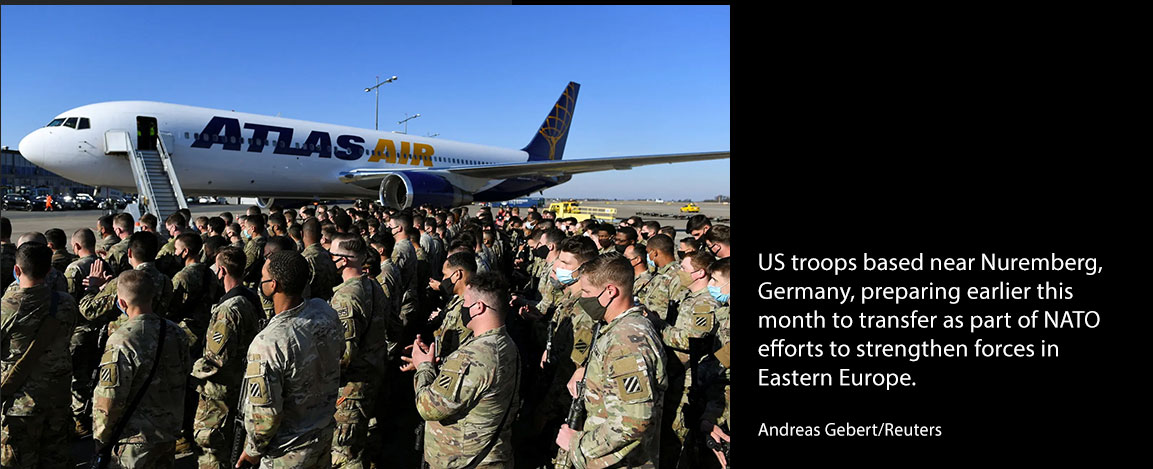 U.S. troops based near Nuremberg, Germany, preparing earlier this month to transfer as part of NATO efforts to strengthen forces in Eastern Europe. Credit... Andreas Gebert/Reuters