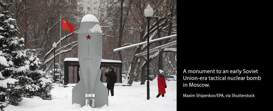A monument to an early Soviet Union-era tactical nuclear bomb in Moscow.Credit...Maxim Shipenkov/EPA, via Shutterstock