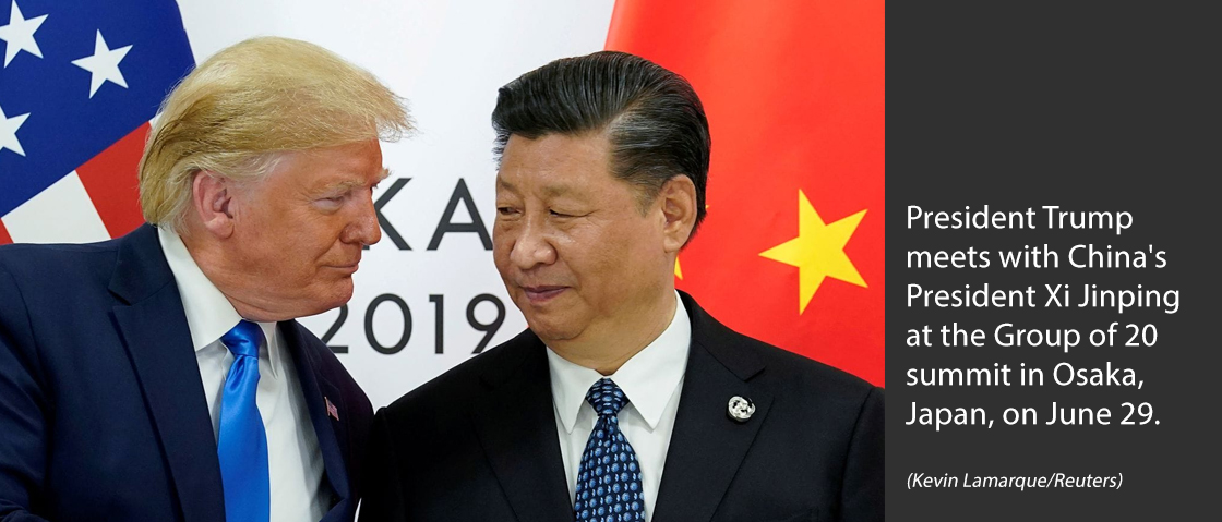 President Trump meets with China's President Xi Jinping at the Group of 20 summit in Osaka, Japan, on June 29. (Kevin Lamarque/Reuters)