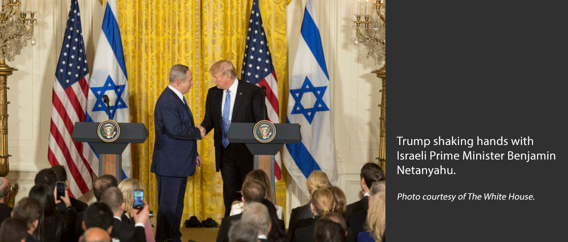 Trump shaking hands with Israeli Prime Minister Benjamin Netanyahu. Photo courtesy of The White House.