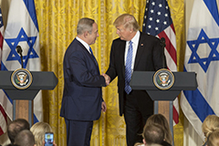 Trump shaking hands with Israeli Prime Minister Benjamin Netanyahu. Photo courtesy of The White House.