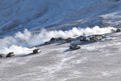 Indian and Chinese armoured columns pulling back from Rechin La on the southern side of Pangong Tso Wednesday | Credit: Army