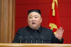 FILE PHOTO: North Korea's leader Kim Jong Un addresses the first short course for chief secretaries of the city and county Party committees in Pyongyang, North Korea, in this undated photo released March 7, 2021 by North Korea's Korean Central News Agency (KCNA). KCNA via REUTERS