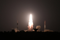   Experts believe the target of Wednesday's anti-satellite test was India's Microsat-R, which is shown here launching in January. Arun Sankar/AFP/Getty Images 
