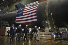 Former U.S. Secretary of Defense Ash Carter tours the General Dynamics Electric Boat facility in Groton, Conn., in May 2016.