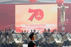 Chinese military with tanks, soldiers in formation 