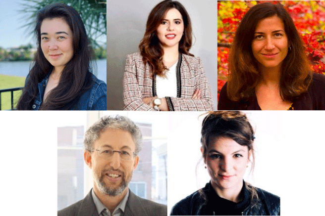 Leader’s Journey co-founders and organizing team, clockwise from top left: Kathleen Schwind, MIT and MISTI consultant and alumna; Rawan Abulafi, MEET alumni program manager; Lobna Agbaria, OGS program director; Chen Blatansky, Tech2Peace; David Dolev, MISTI associate director.