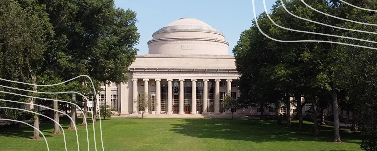 Photo of MIT Dome with topographic patterns layered on top
