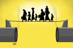 Illustration of a family walking on a rope.