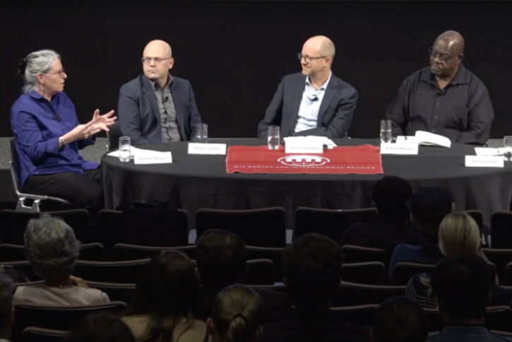 Caption:Left to right: Katrina Burgess of Tufts University; Daniel Ziblatt of Harvard University; Evan Lieberman of MIT; John Githongo, the CIS Robert E. Wilhelm Fellow at MIT participate in a recent Starr Forum.