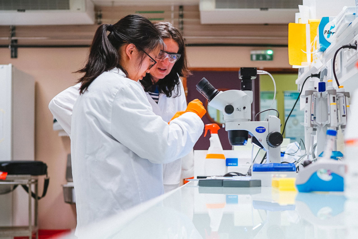 Two women working in a lab