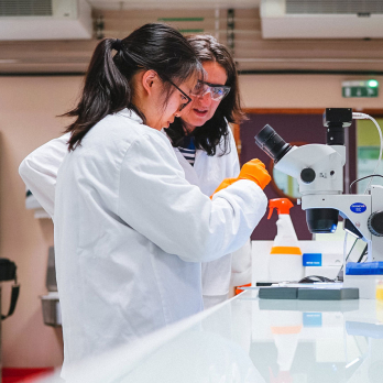 Two women working in a lab